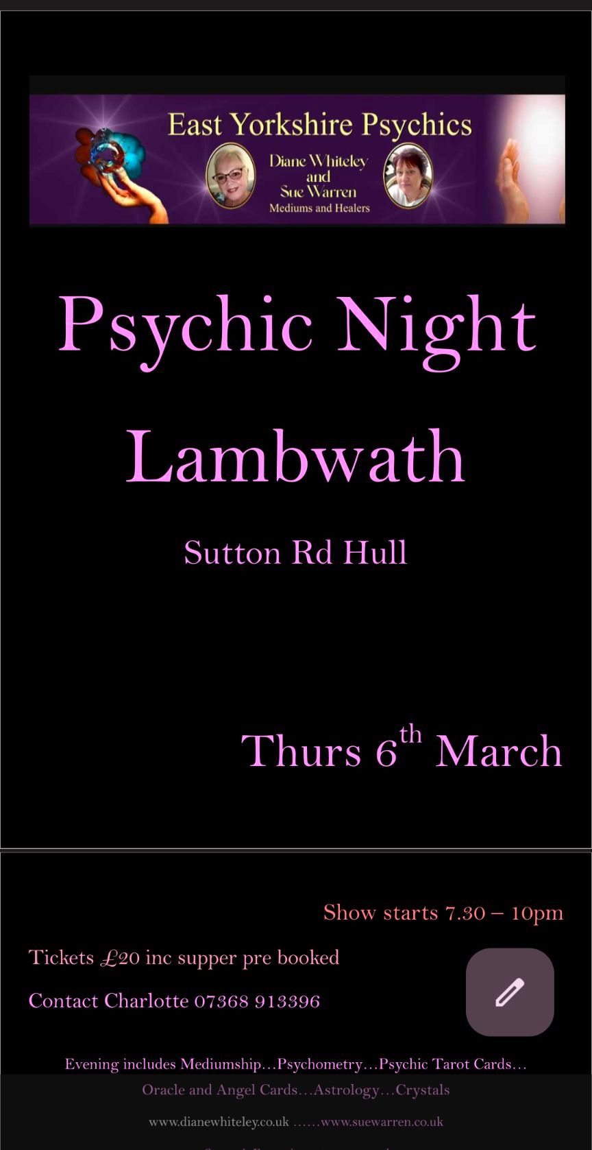 psychic night Sue Warren & Diane Whiteley 