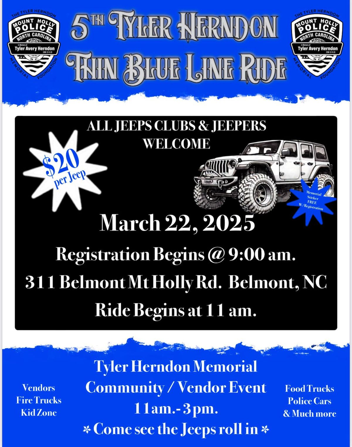 5th Annual Jeep Ride for Tyler Herndon Memorial Foundation