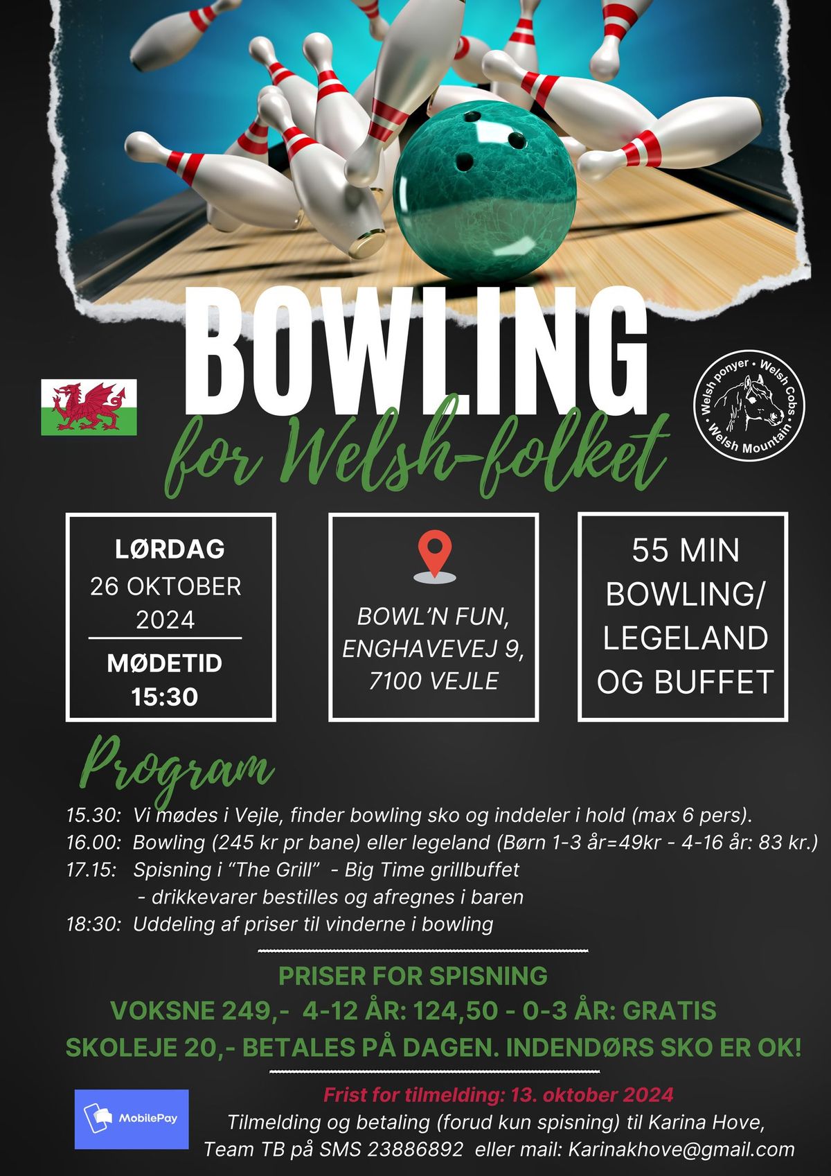 Bowling og spisning for Welsh-folket - b\u00e5de store og sm\u00e5!