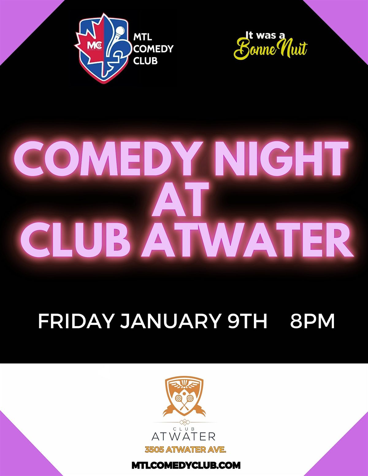 COMEDY NIGHT AT CLUB ATWATER ( ENGLISH STAND-UP COMEDY ) MTLCOMEDYCLUB.COM
