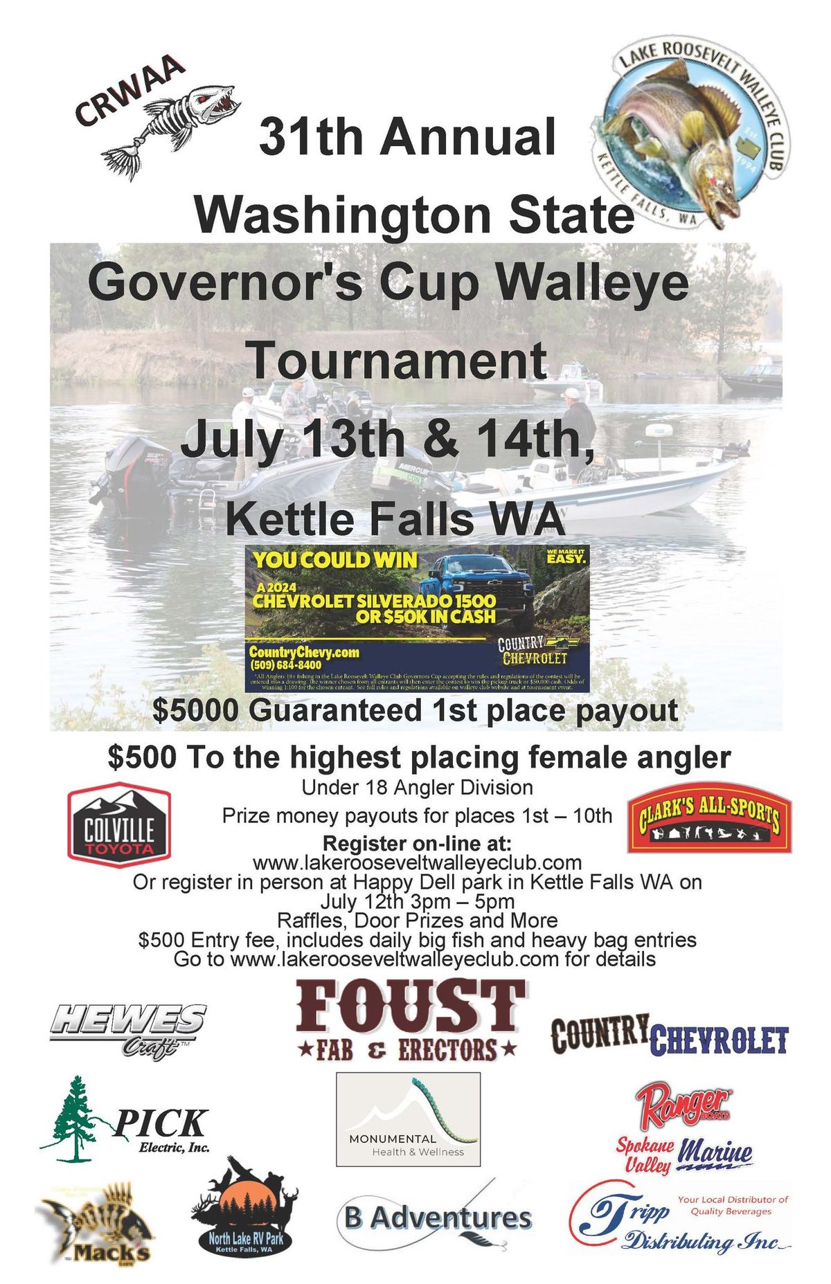 2024 CRWAA & LRWC Washington State Governor's Cup Walleye Tournament