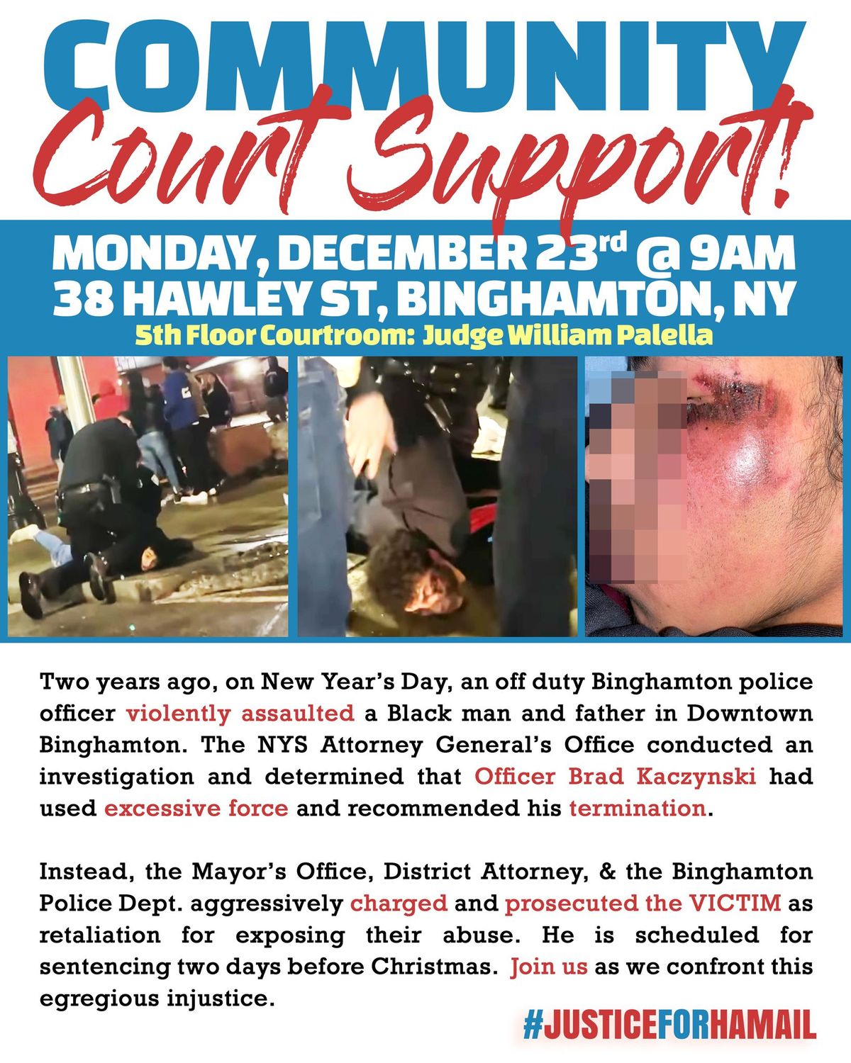 Community Court Support for Binghamton Excessive Force Victim