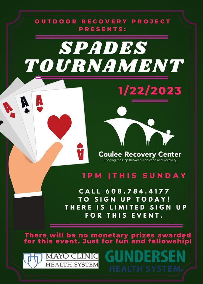 O.R.P Spades Tournament, Coulee Recovery Center, La Crosse, 22 January 2023