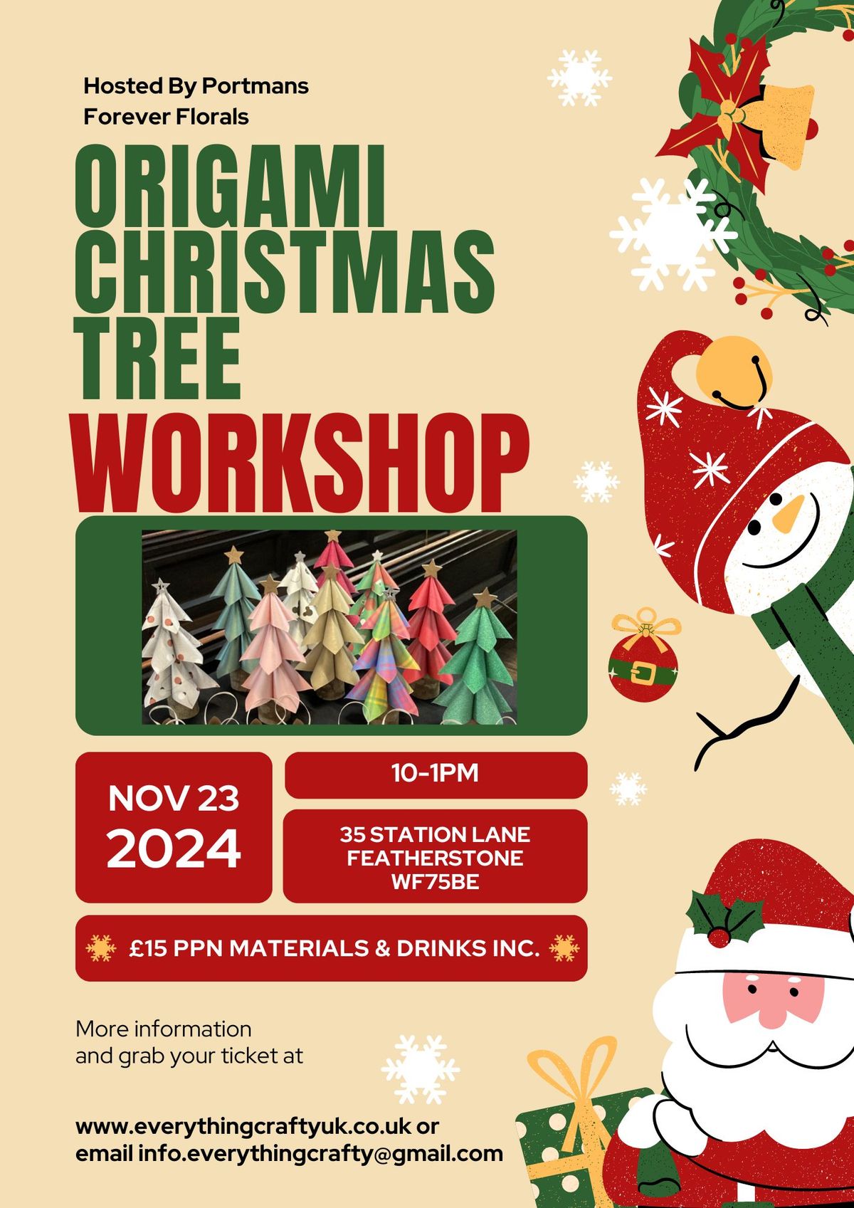 Origami Christmas Tree Workshop 23rd November 10-1pm