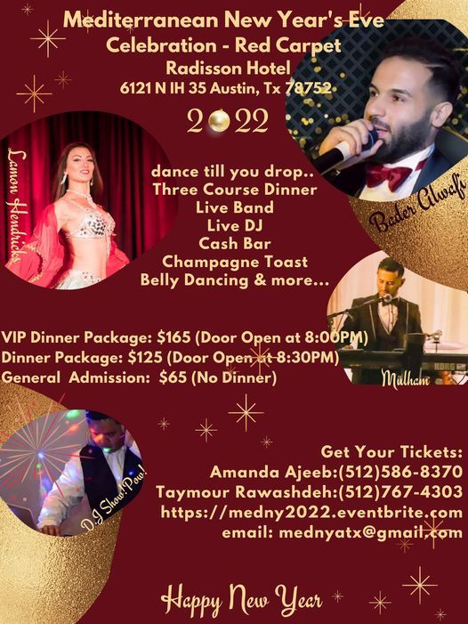 2022 Christmas Eve Party In Austin Tx Mediterranean New Years Eve Celebration 2022 - Austin - Red Carpet,  Radisson Hotel Austin (6121 N Interstate Highway 35, Austin, Tx), 31  December To 1 January