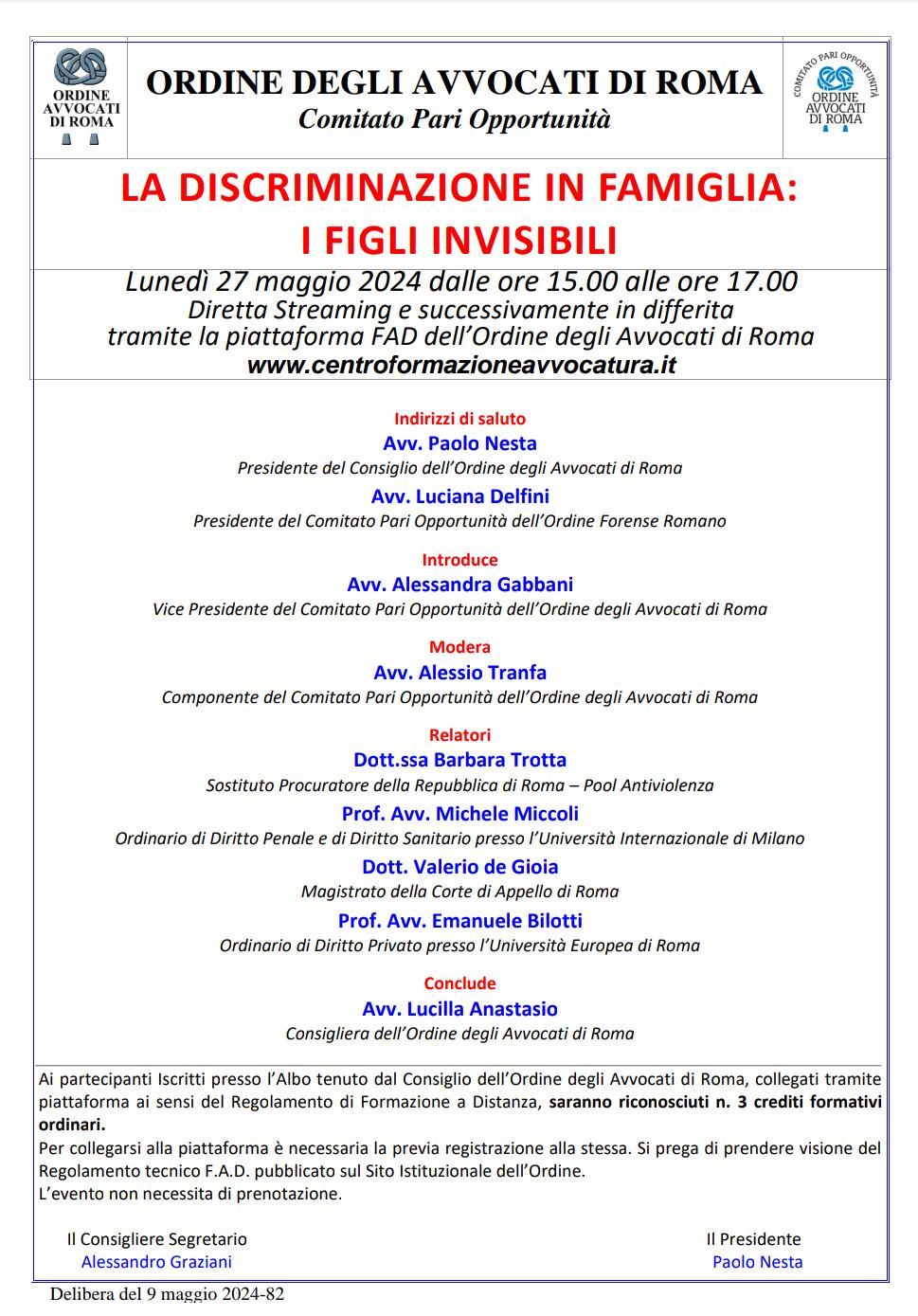 La discriminazione in famiglia: i figli invisibili - Convegno del 27 maggio 2024 - COA di Roma