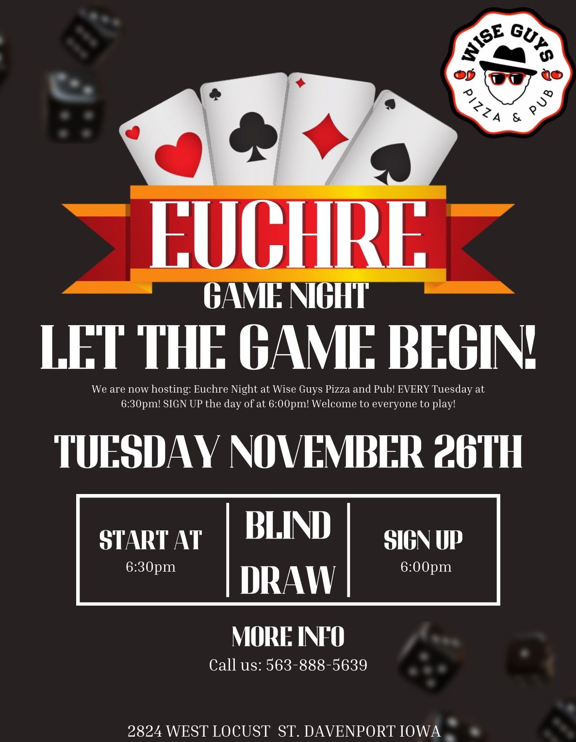 EVERY TUESDAY IS EUCHRE NIGHT\u203c\ufe0f