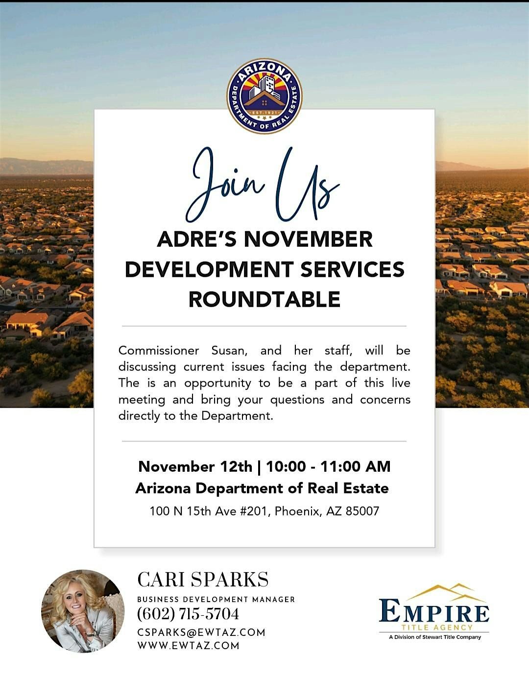 ADRE November Development Services Roundtable with the Commissioner