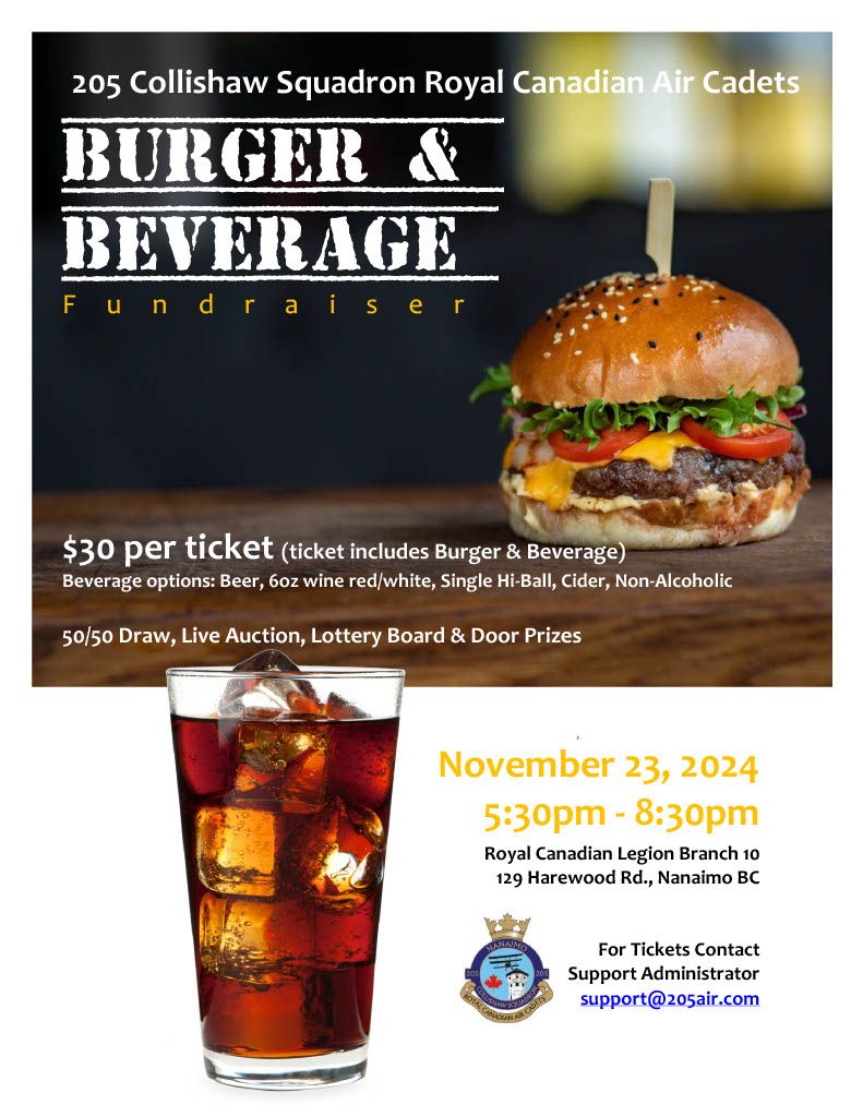 205 Collishaw Squadron Royal Canadian Air Cadets Burger & Beverage Fundraiser November 23rd