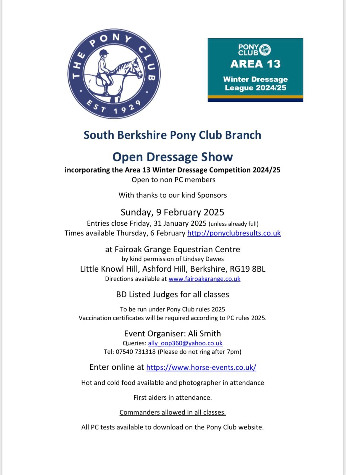 South Berkshire Pony Club Open Dressage Show 