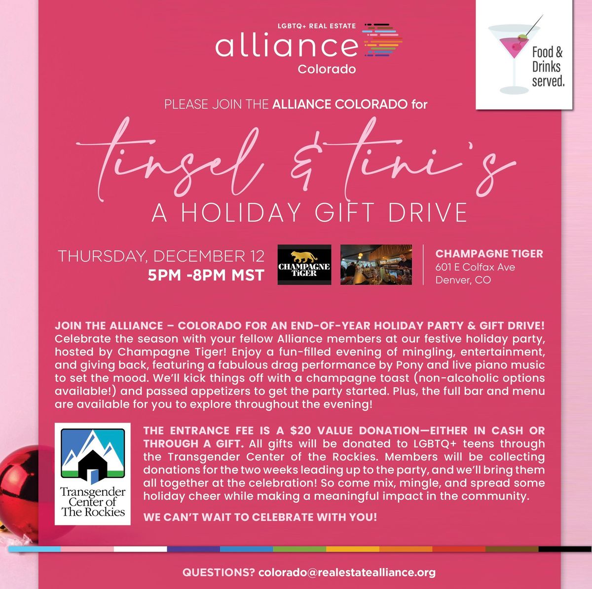 Tinsel & \u2018Tinis! Holiday Gift Drive & Mixer!