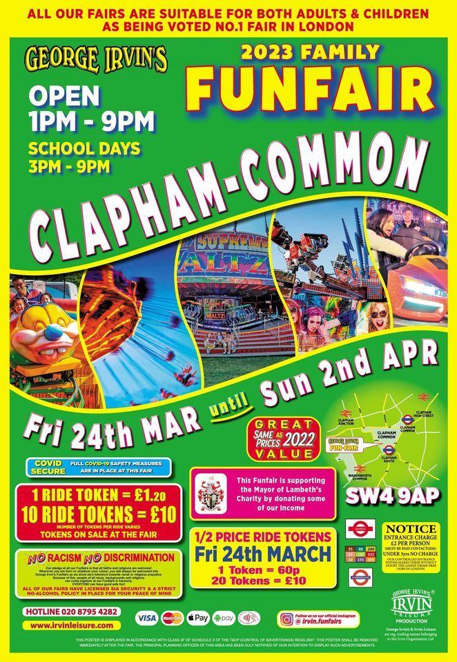 Clapham Common Family Funfair Spring 2023 SW4 9AP, Clapham Common South