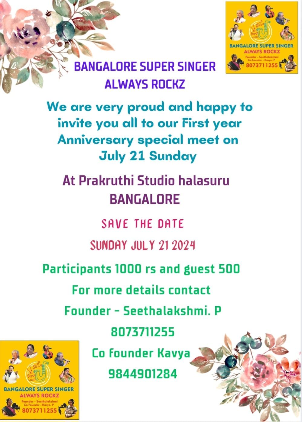 First Anniversary of Bangalore super singer's 