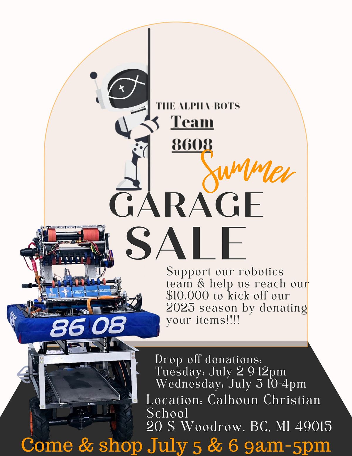 Alpha-Bot Garage Sale (INDOORS of school)