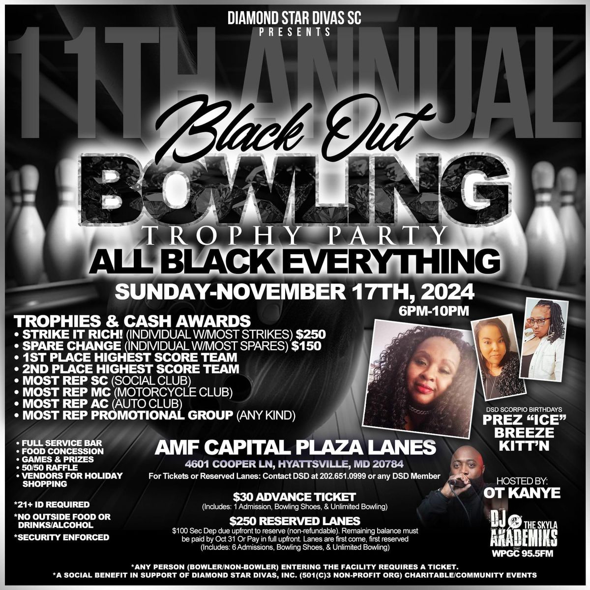 11th Annual \u201cBlack Out\u201d Bowling Trophy Party by Diamond Star Divas SC