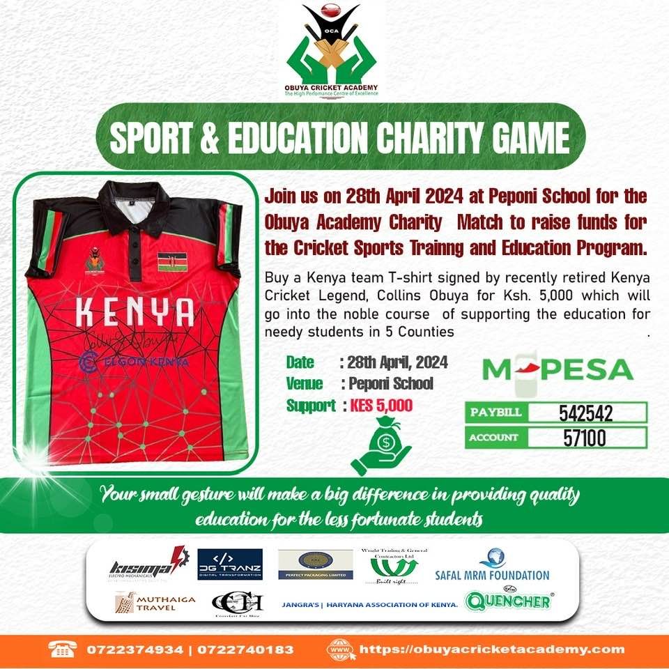 CHARITY MATCH TO RAISE FUNDS FOR CRICKET SPORTS TRAINING AND EDUCATION PROGRAM..