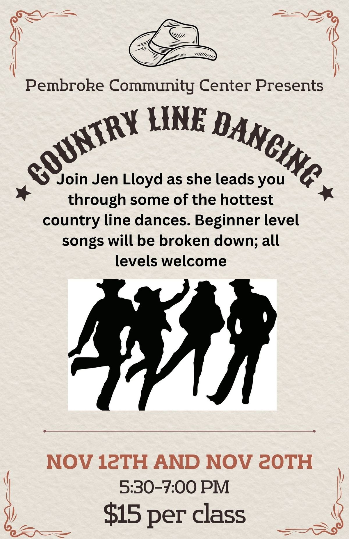 Beginner Country Line Dancing at Pembroke Community Center