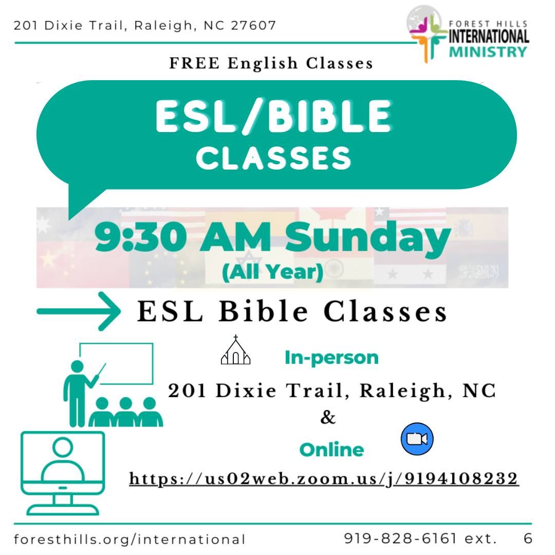 ESL\/Bible Classes - In-Person & Online every Sunday