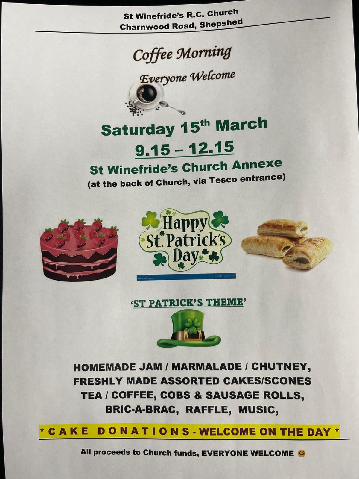 St Winefride's Coffee Morning (in the Hall, at the back of the Church via Tesco's entrance)