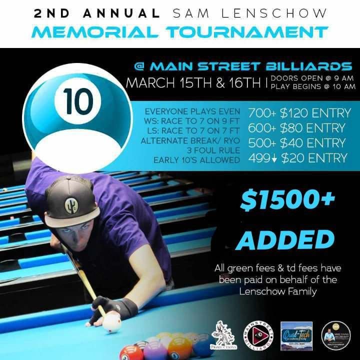 2nd Annual Sam Lenschow Memorial @ Main St Billiards 