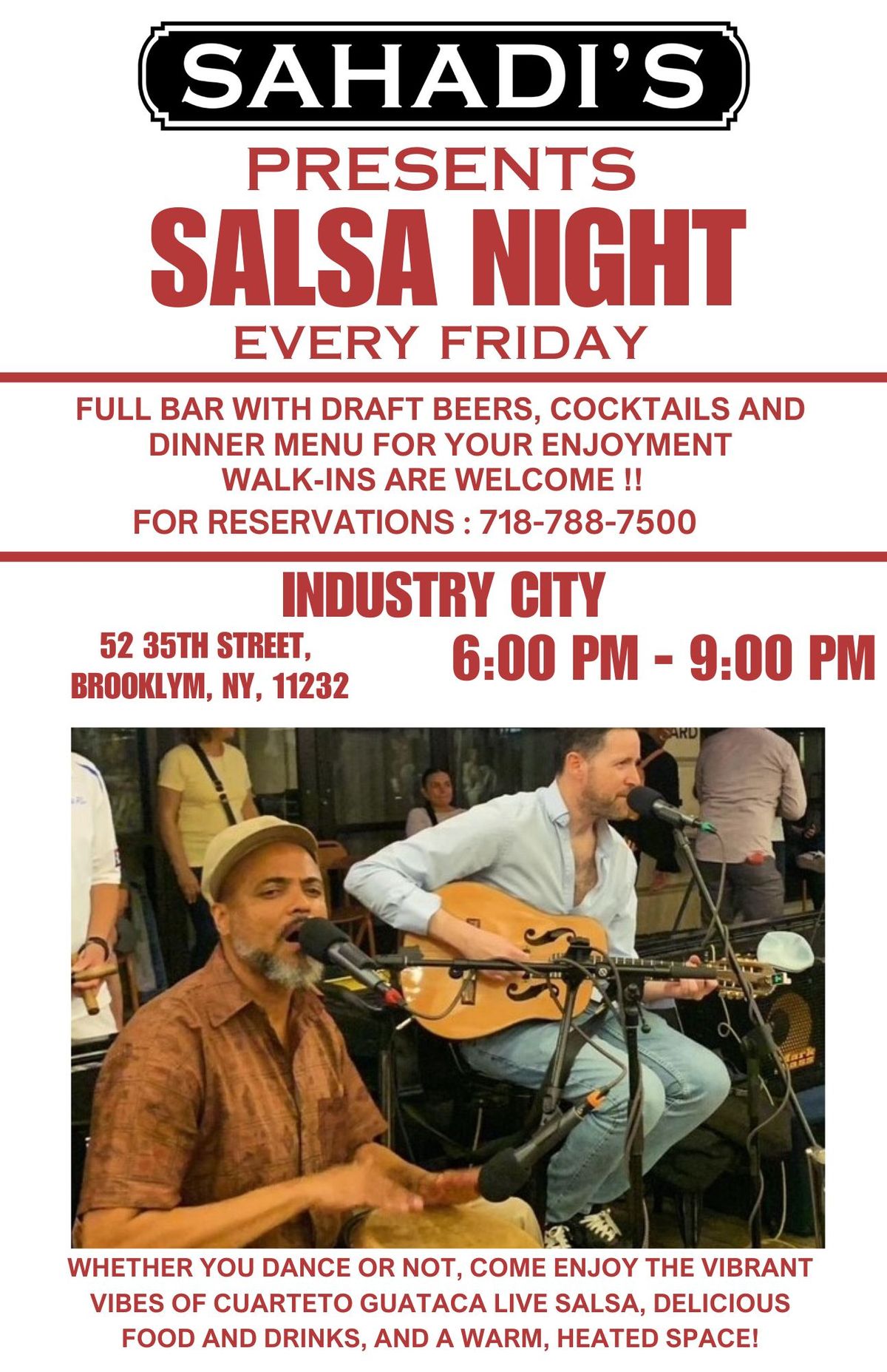 Live Salsa Music Every Friday at Sahadi's Industry City 6:00 pm - 9:00 pm with Cuarteto Guataca.