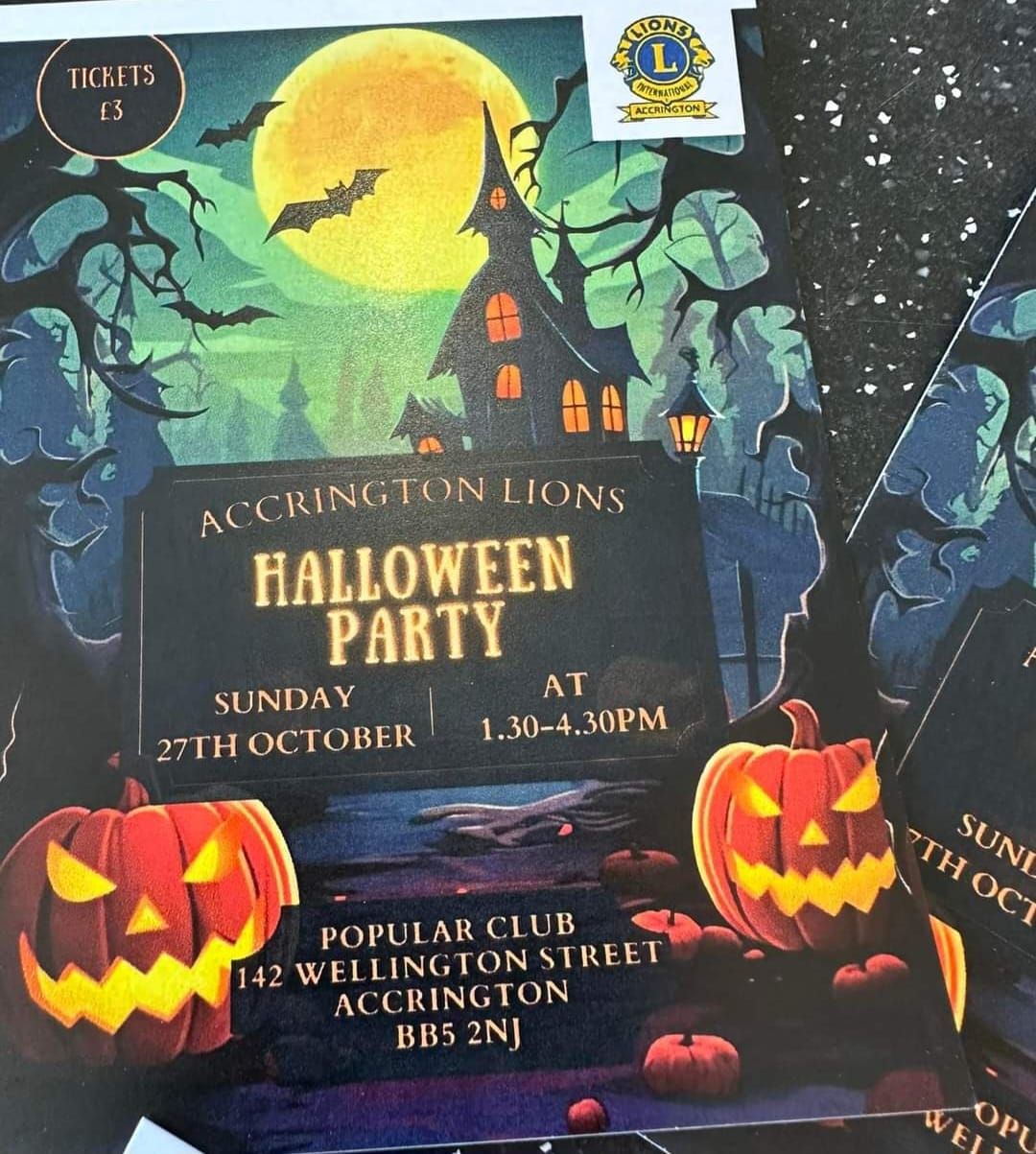 Family Halloween Party.  Tickets available from Pop Club or Acorns of Lancashire dry cleaners