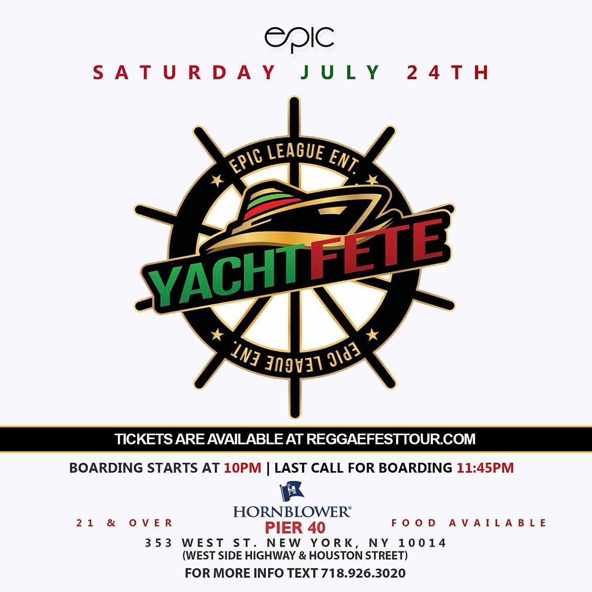 Yacht Fete 2021 Dancehall Vs. Soca on The Hornblower Infinity at Pier 40