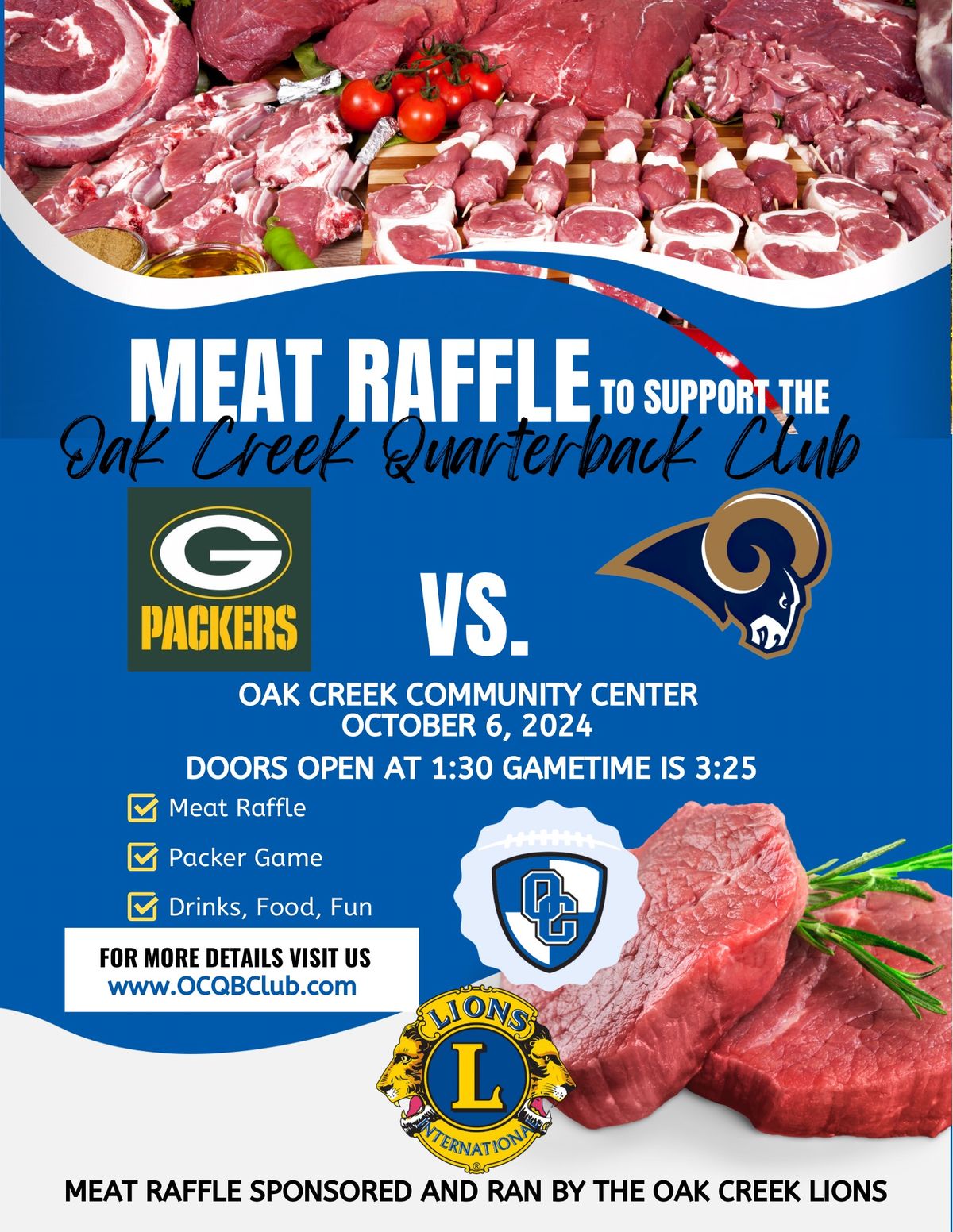 1st Annual Oak Creek Quarterback Club Meat Raffle