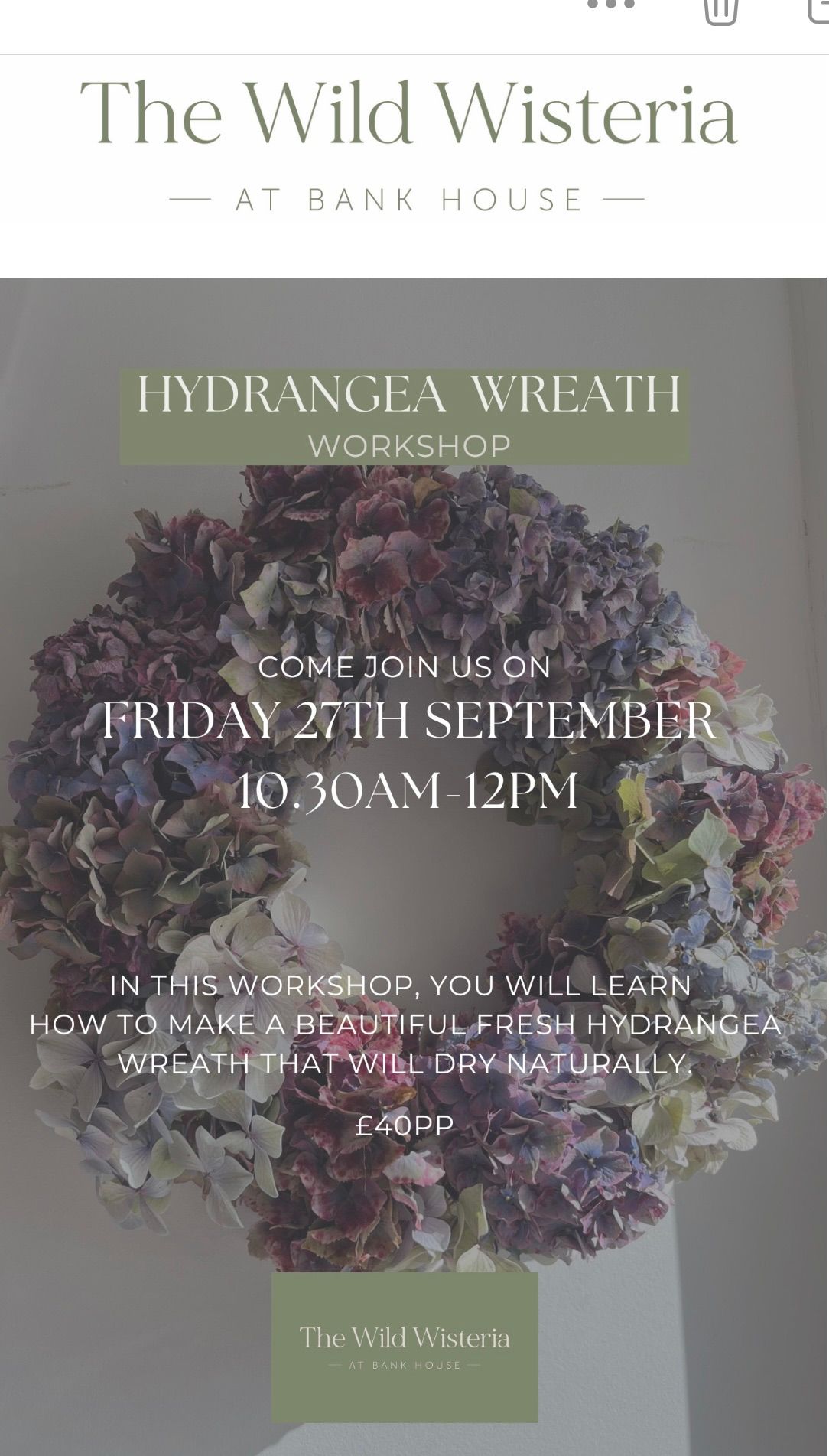 Hydrangea wreath workshop 