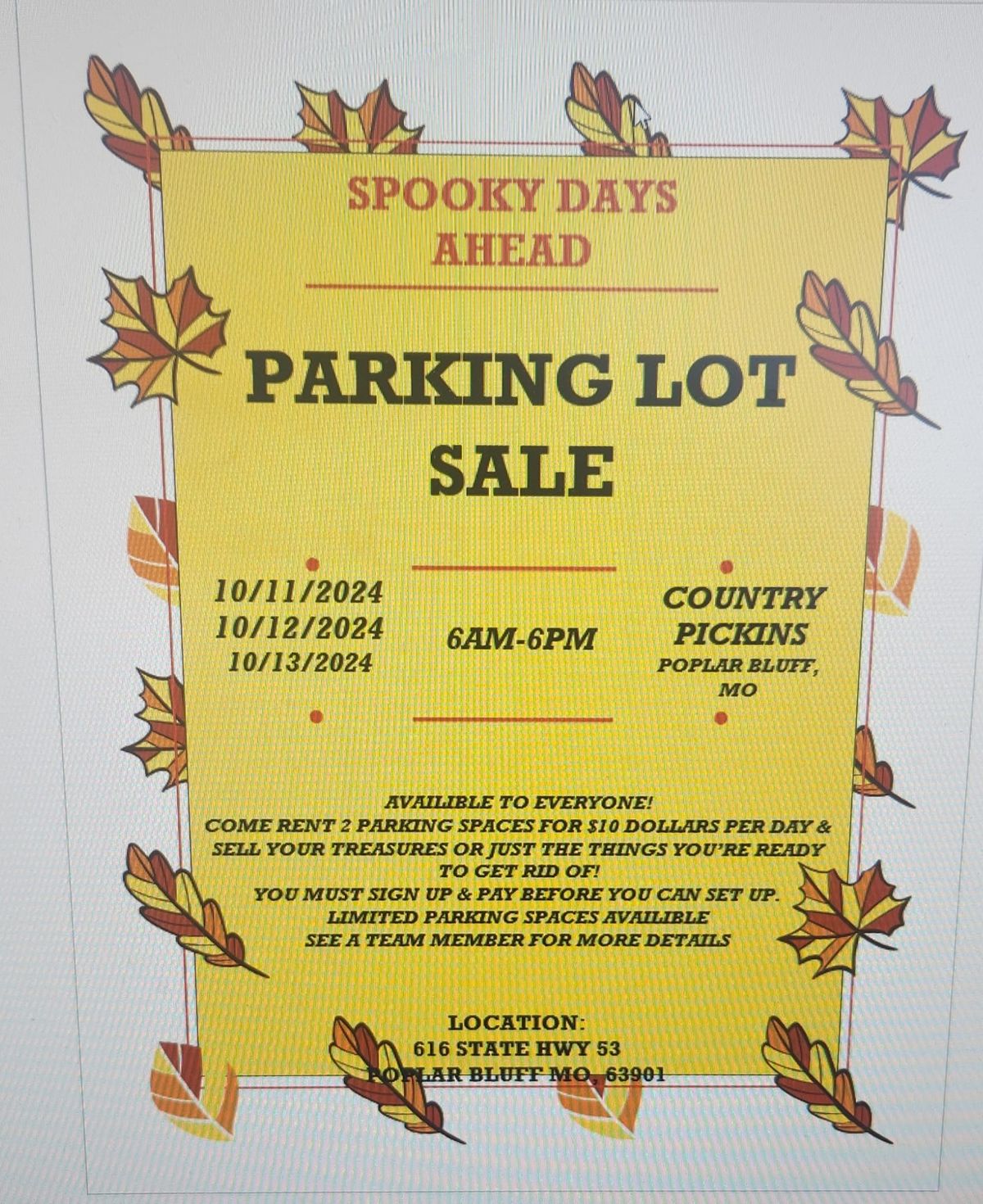 parking lot sale