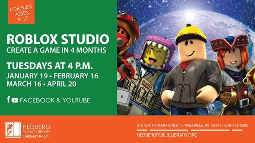 Roblox Studio Create A Game In 4 Months Hedberg Public Library Janesville 16 February 2021 - roblox library game