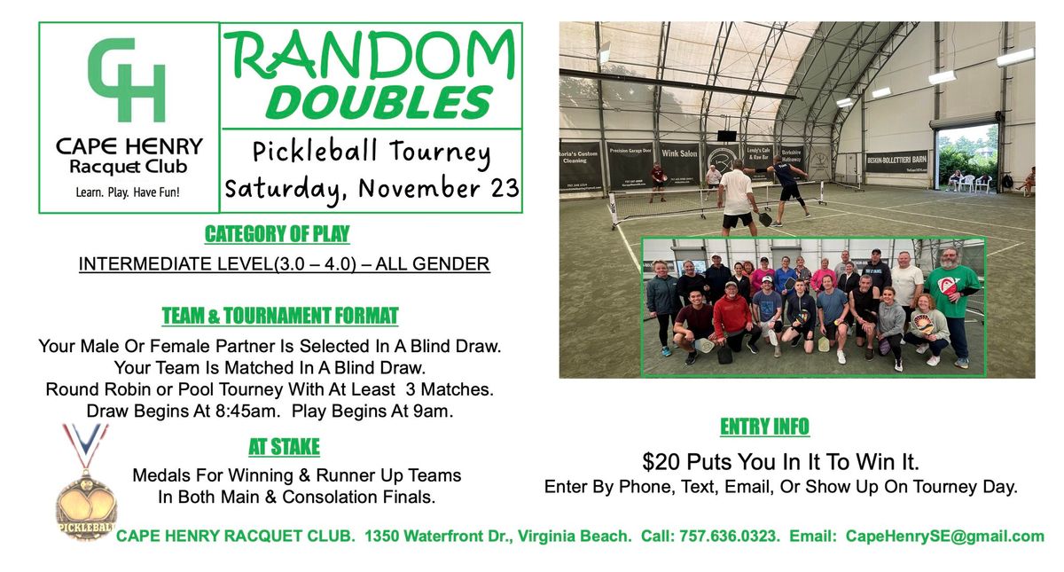 All Gender, Intermediate, Random Partner Doubles Tournament