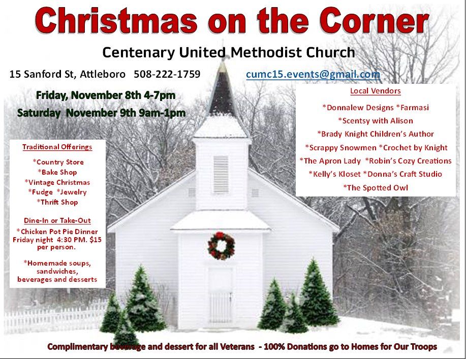 Christmas on the Corner  Friday Nov. 8th 4-7 and Saturday Nov. 9th 9-1.