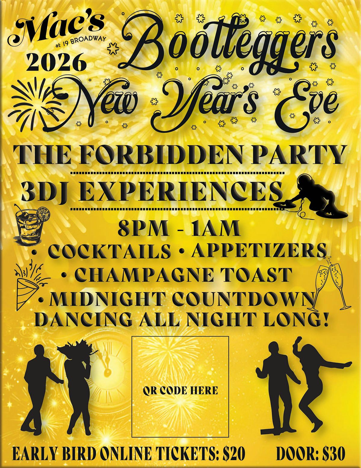 Bootleggers New Year\u2019s Eve 2026 at Mac\u2019s \u2013 The Forbidden Party