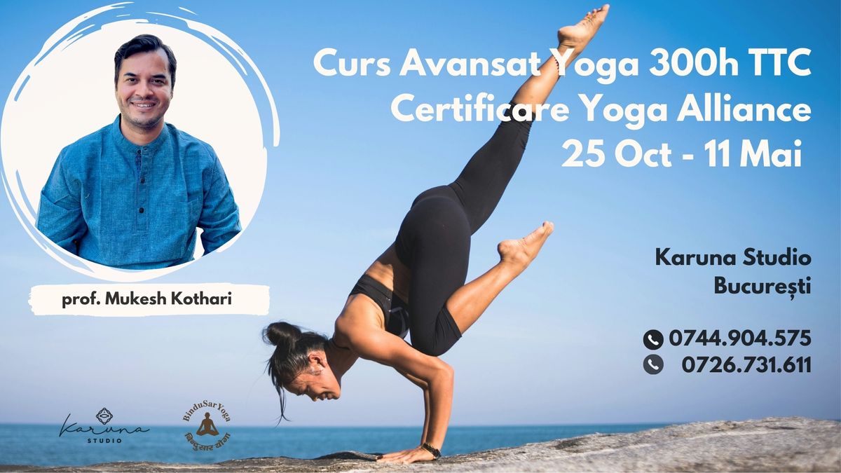 Curs Certificare Instructor de Yoga, Program Avansat 300h TTC, cu Acreditare Yoga Alliance