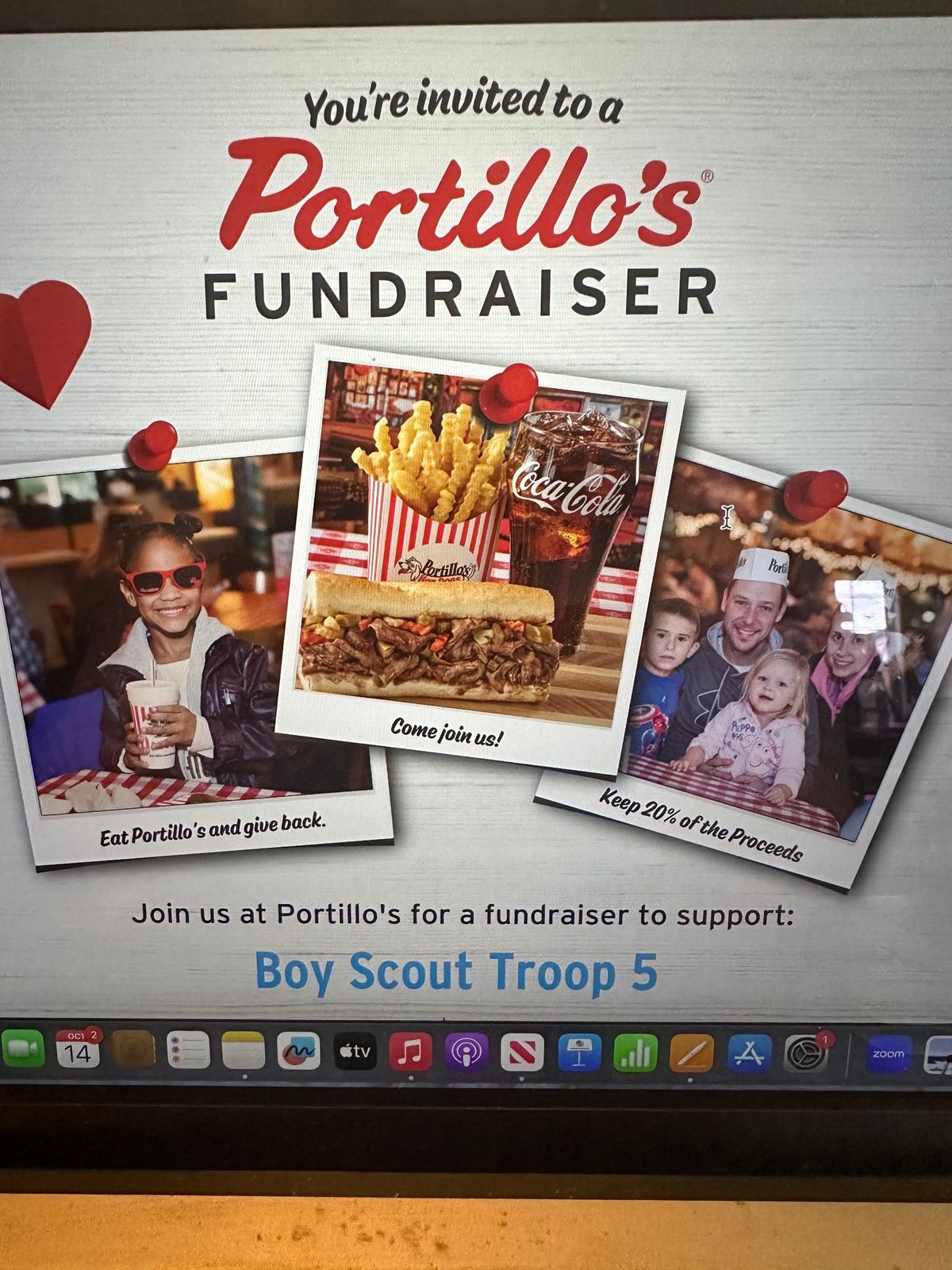 Portillo's Fundraiser for Boy Scout Troop 5 12\/18 5-8pm 20% back