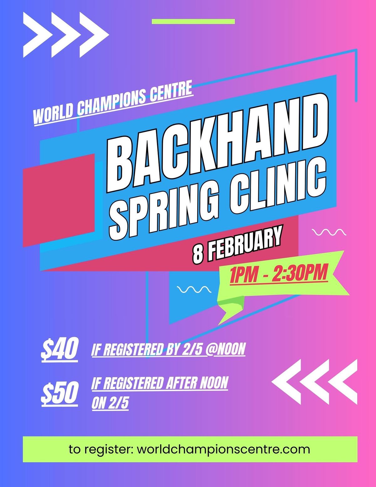 Backhand spring Clinic **sign up on the website**