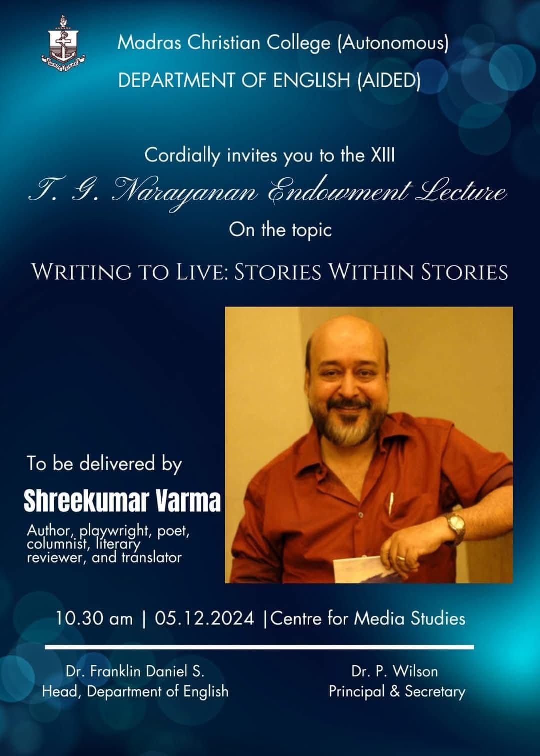 XIII I.9. 9. Narayanan Endowment Lecture