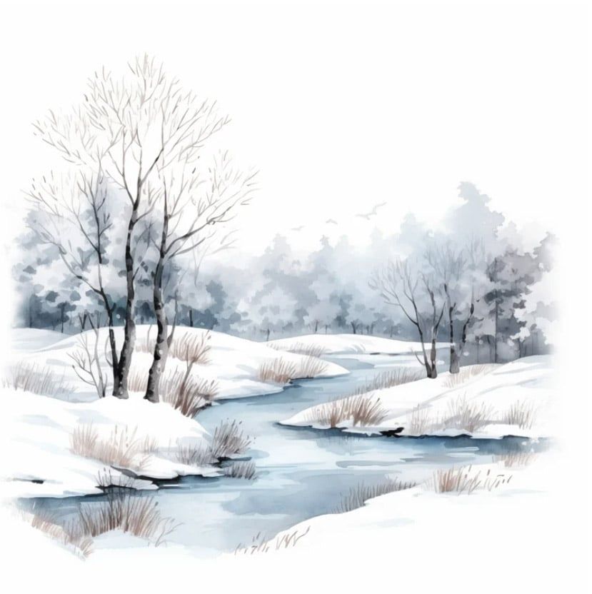 Watercolour Art Class Misty Winter Landscape