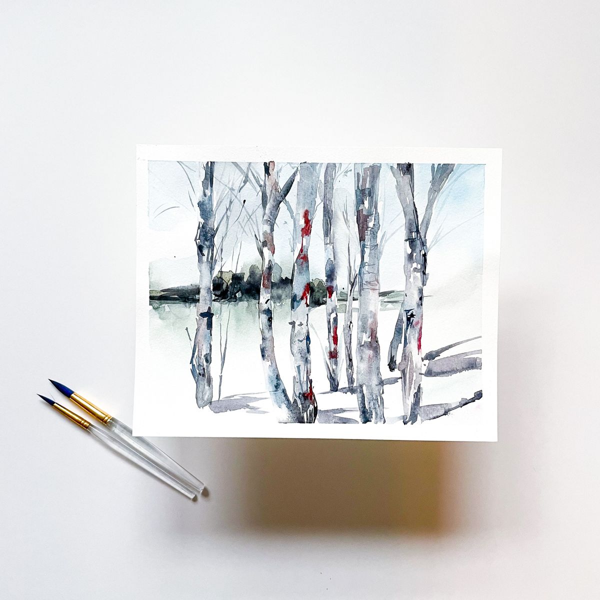 Winter Birch Forest in Watercolor with LaCott Fine Art