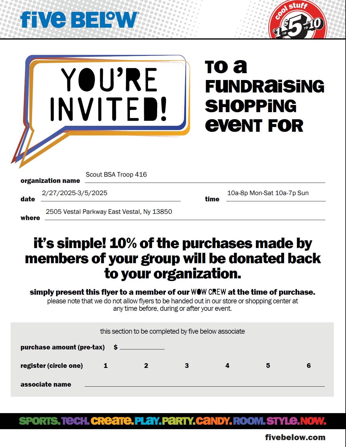 ScoutsBSA Girls Troop 416 Five Below Vestal Fundraiser