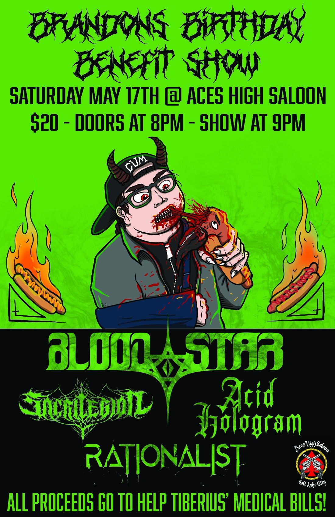 Blood Star, Sacrilegion, Acid Hologram, & Rationalist!! Benefit Show for Tiberius! 