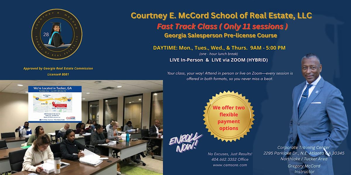 75-Hour GA Real Estate Pre-License | FAST TRACK | Only 11 Days!