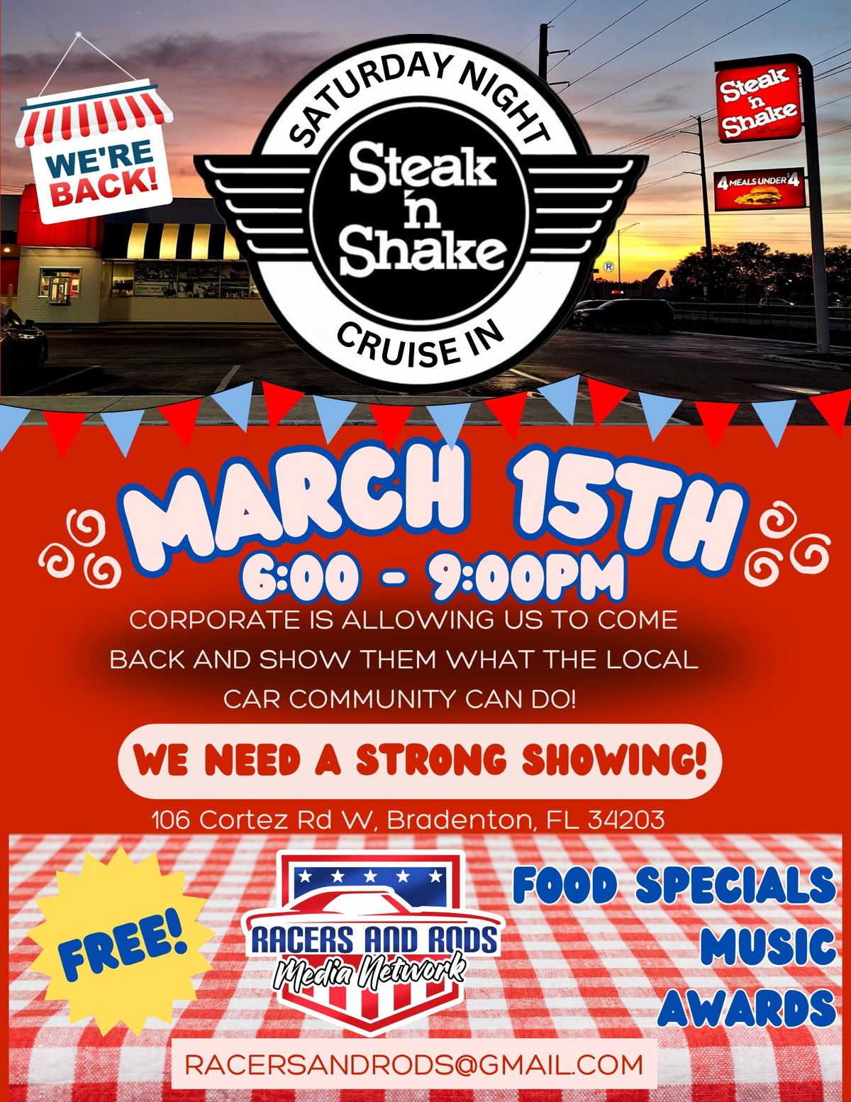 Return to Steak n Shake Bradenton with Racers and Rods Media