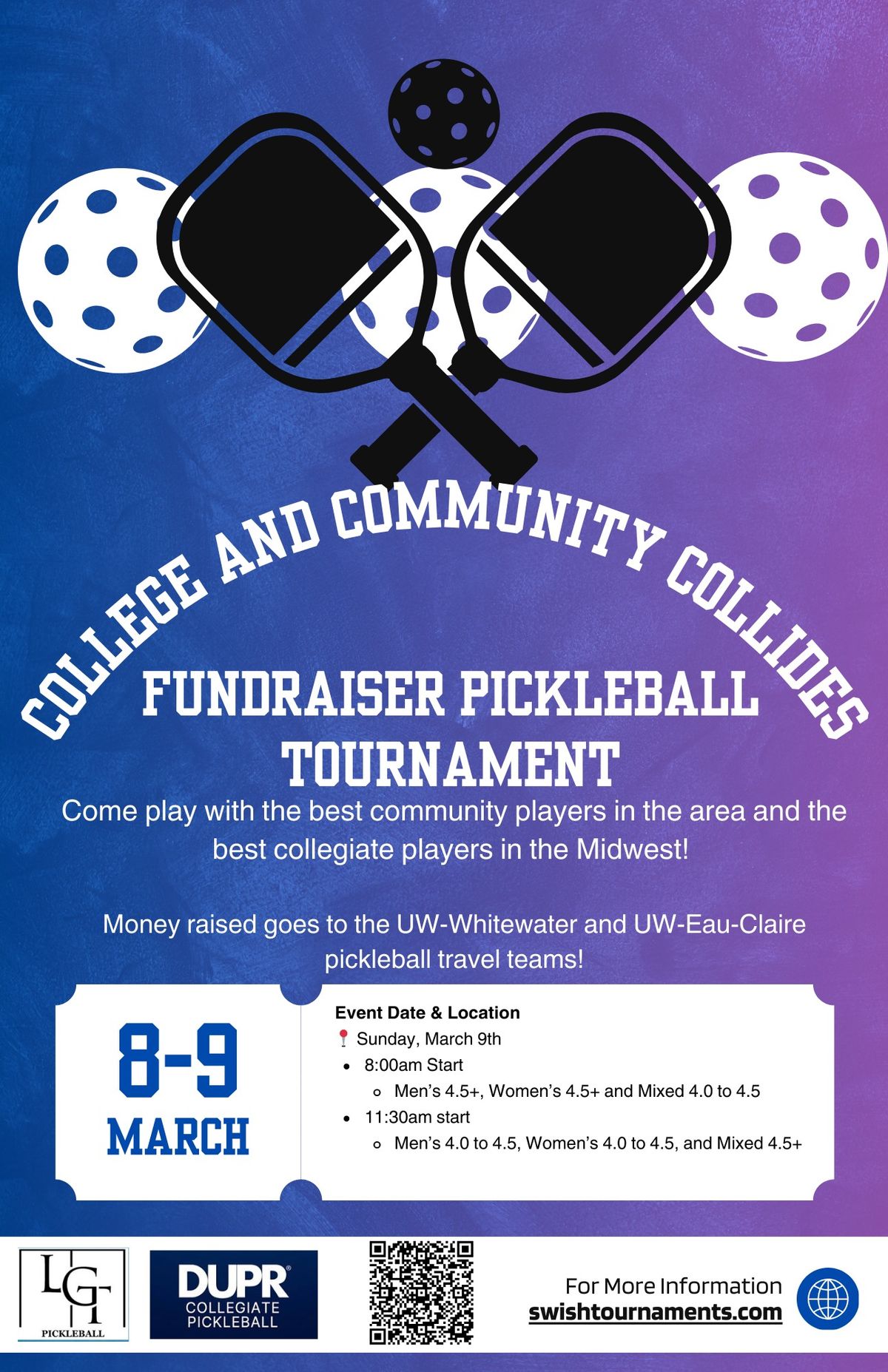 College and Community Collides Fundraiser Pickleball Tournament