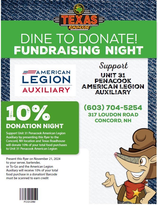 Auxiliary Unit 31 Texas Roadhouse FUNdraising Event