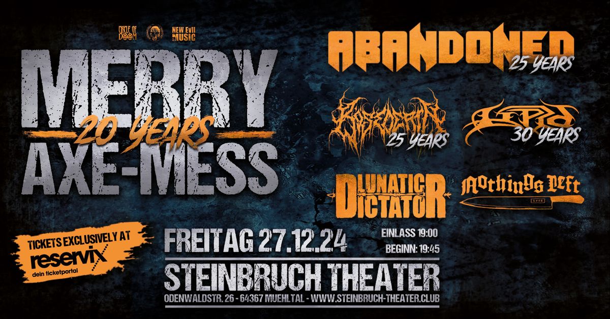 Live: 20 Jahre Merry Axe Mess mit Abandoned, B\u00f6sedeath, Lipid & mehr