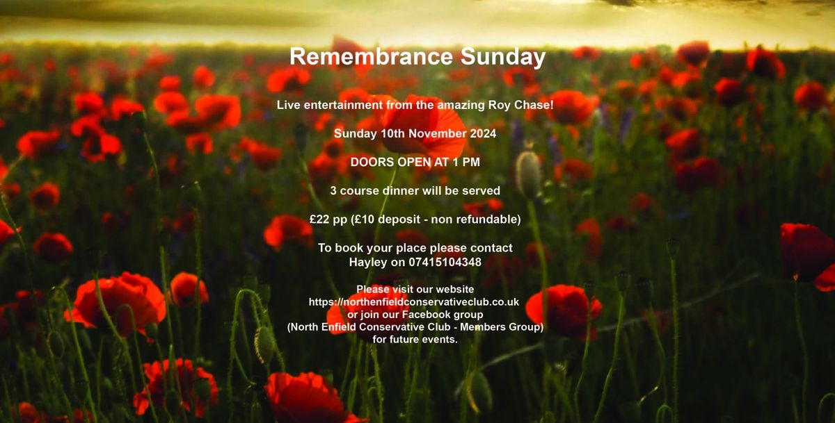 Remembrance Sunday with entertainment from Roy Chase