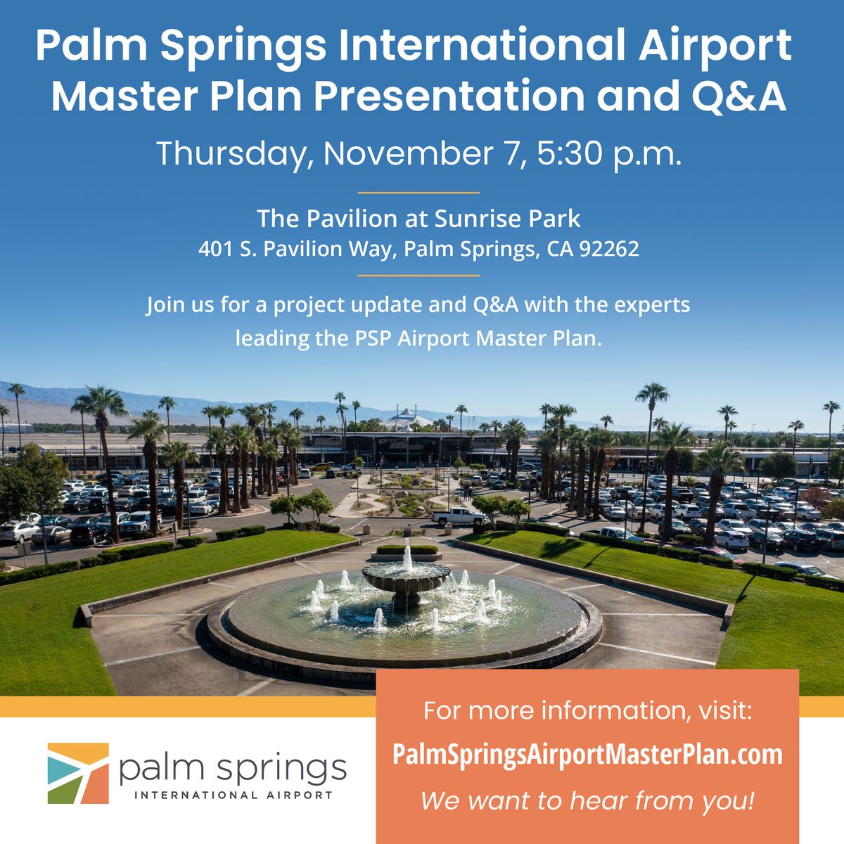 \ud83c\udf1f Your Airport, Your Voice: Join PSP's Master Plan Presentation and Q&A on Nov 7th! \ud83c\udf1f