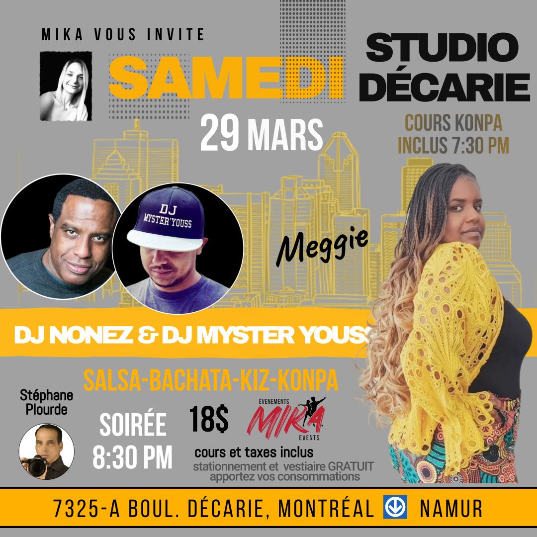 SAMEDI 29 mars DJ Nonez, cours konpa Meggie